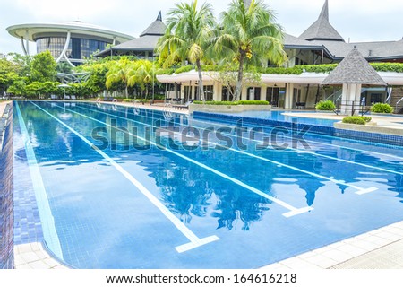 SELANGOR, MALAYSIA - NOVEMBER 18, 2013 : The swimming pool at Club house Setia Eco Park.This clubhouse develop by SP SETIA as a top developer from 2008, 2009, 2010, and 2012 in Malaysia industries.