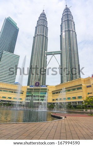 KUALA LUMPUR, MALAYSIA - 16 December 2013 - The double decker skybridge linking Tower 1 and Tower 2 of the Petronas Twin Towers. It is the highest 2-story bridge in the world.