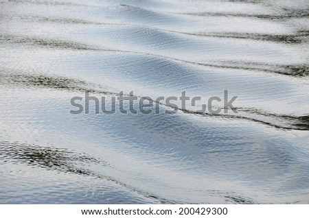 Large rounded waves: evening sky reflects in water. Waves: relief on the water surface, a series of images