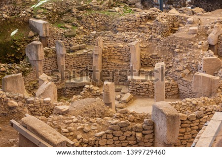 Gobekli Tepe Turkish for 'Potbelly Hill', is an archaeological site in the Southeastern Anatolia. 12 thousand years ago. Gobeklitepe archaeological site Sanliurfa/Turkey. Stok fotoğraf © 