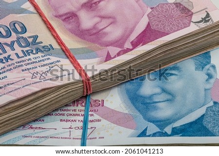 Turkish lira isolated on white background. Turkish lira. Two Hundred Turkish Lira. Economy and finance.