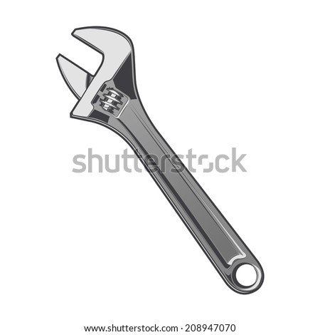 Wrench isolated on a white background. Color line art. Retro design. Vector illustration