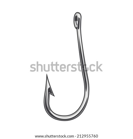 Fishing hook isolated on a white background. Color line art. Retro design. Vector illustration.