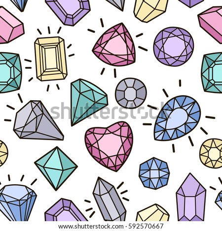 Cute fashion seamless pattern with gems and diamonds. Vector trendy illustration.