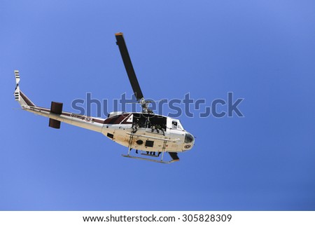 CHA-AM PECHBURI, THAILAND  OCTOBER 2014: Special force police practices to jump from helicopter October 2014 in PECHBURI