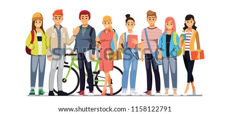 Happy group of teen University student .Vector illustration cartoon character.