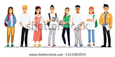 Happy group of teen University student .Vector illustration cartoon character.