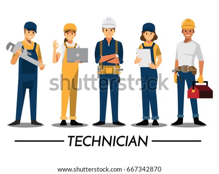 Technician and builders and engineers and mechanics and Construction Worker People teamwork ,Vector illustration cartoon character.