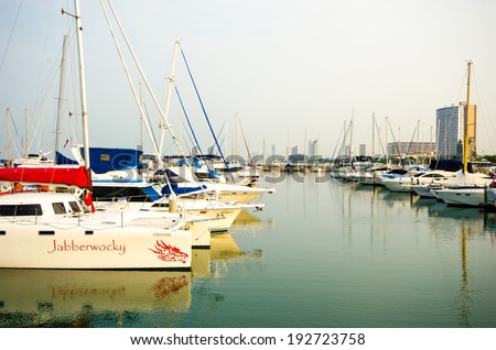 PATTAYA, THAILAND - March 17 : Yacht boats at the dock Ocean Marina Yacht Club Hotel pattaya, Thailand on March 17, 2014