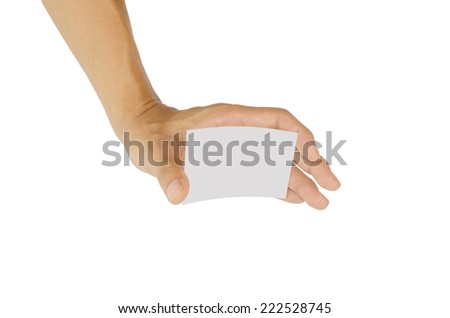 Business card in hand on white background