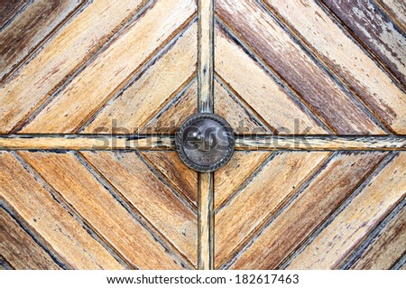bronze handle on old wooden door