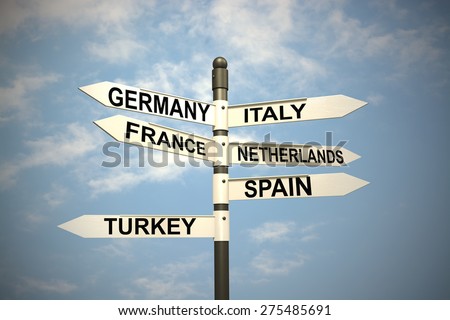 Europe Countries and  signpost against blue sky