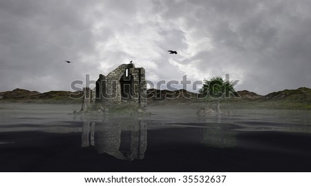 In an island in the misty loch, the remains of an ancient tower stand, guarded only by the ravens.
