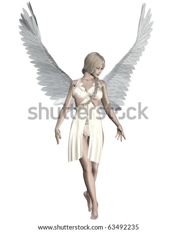 Beautiful Female Angel With Pale Skin, Blonde Hair And White Feather ...