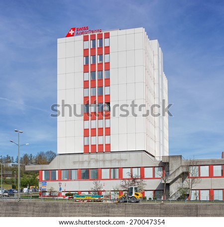 Kloten, Switzerland - 15 April 2015: Swiss Aviation Training building. Swiss Aviation Training is a Swiss-based company that specializes in providing training for commercial pilots and cabin personnel