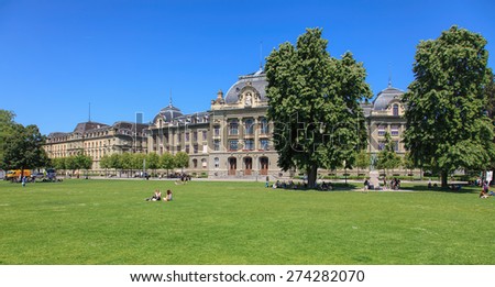 Bern, Switzerland - 11 June, 2014: University of Bern building. The University of Bern is a university in the Swiss capital of Bern, founded in 1834, regulated and financed by the Canton of Bern.