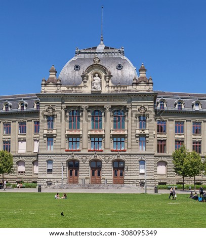 Bern, Switzerland - 11 June, 2014: the University of Bern building. The University of Bern is a university in the Swiss capital of Bern, founded in 1834, regulated and financed by the Canton of Bern.