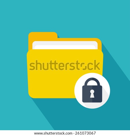 Folder icon with lock. Flat design. Vector illustration