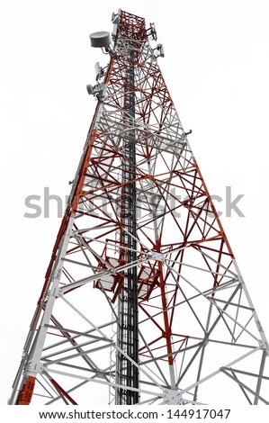 Telecommunication tower isolated on white background.