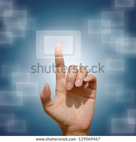 hand pushing button on a touch screen interface