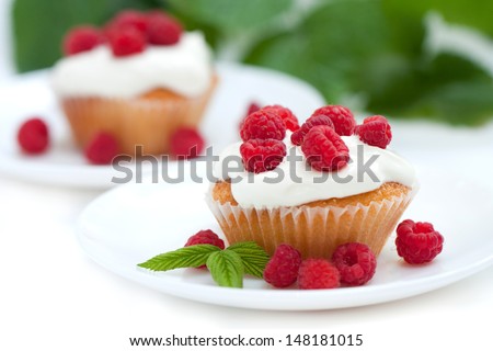 appetizing cake with raspberries