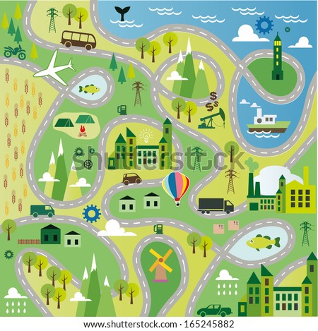 Cartoon Map Seamless Pattern With Roads Stock Vector 165245882 ...