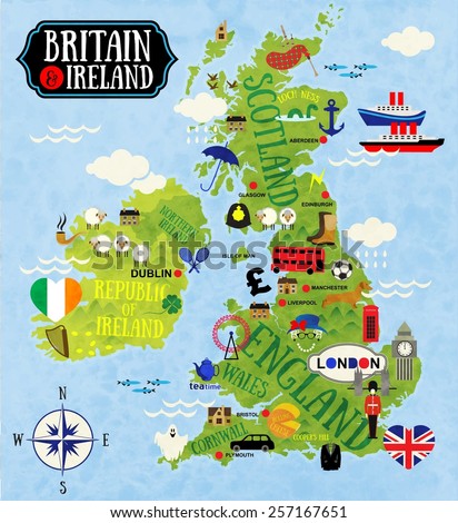 Cartoon Maps of Britain and Ireland for child