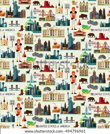 USA Travel Seamless Pattern. Vector.