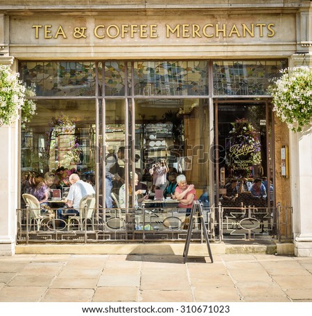 York,United Kingdom -August 6, 2015: Street view over Bettys Tea Rooms, York,UK. Bettys Tea Room are traditional tea rooms serving traditional meals with influences both from Switzerland and Yorkshire
