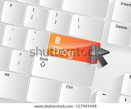 Computer keyboard - orange key Blog, close-up with a mouse over.