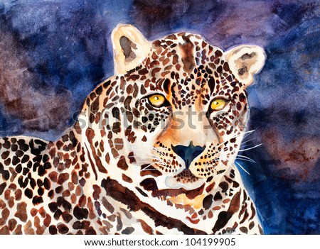 original art, watercolor painting of big cat wildlife