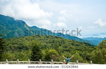 Sea and mountain view from Tian Tan Buddha Ngong Ping , Lantau Island, Hong Kong