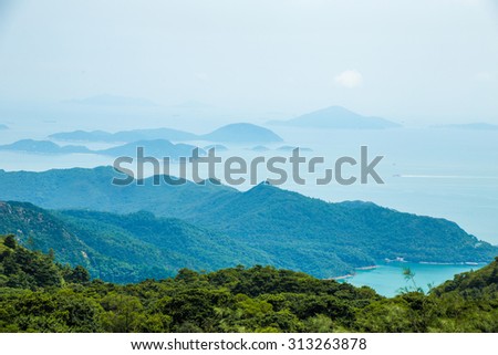 Sea and mountain view from Tian Tan Buddha Ngong Ping , Lantau Island, Hong Kong