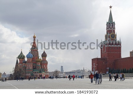 MOSCOW - March 28: Tourists visiting the Red Square on March 28, 2014 in Moscow, Russia. The Red Square and the Kremlin are the main attractions in Moscow.