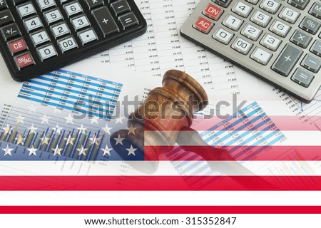 Financial fraud concept, collage with usa flag