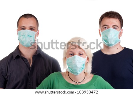 young people wearing flu masks over white