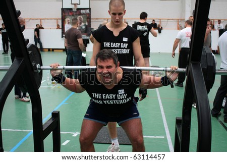 PECS - OCTOBER 16: Unknown man participates in Brutal Challenge power lifting championship October 16, 2010 in Pecs, Hungary.