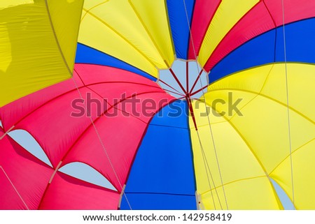 Interior details of a colorful parachute