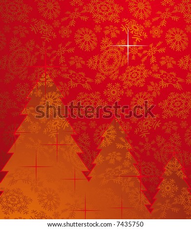 Red Christmas Background With Trees And Snowflakes Stock Vector 7435750 : Shutterstock