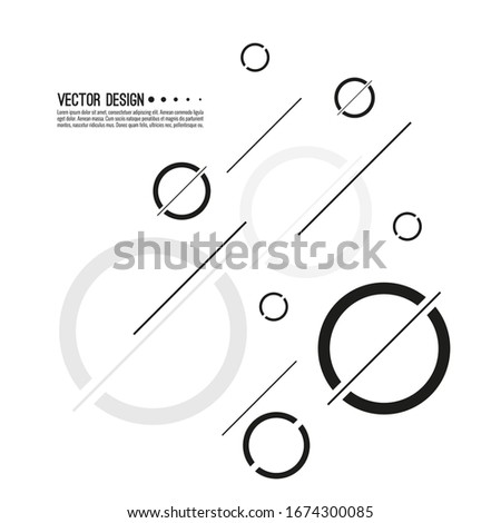 Abstract monochrome background with spherical geometric shapes. Vector dynamic circles with diagonal.