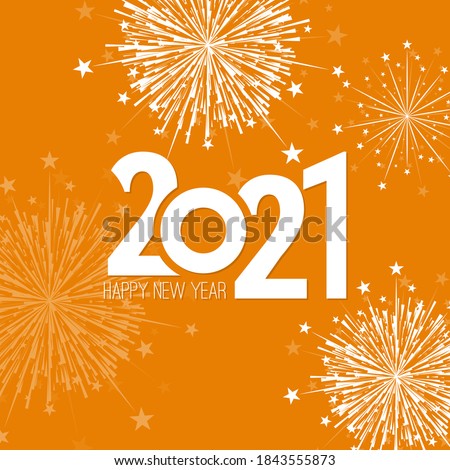 Creative happy new year 2021 with bursts of white fireworks. Vector illustration.