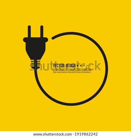 Electric plug icon with cable. Vector isolated illustration on yellow background.