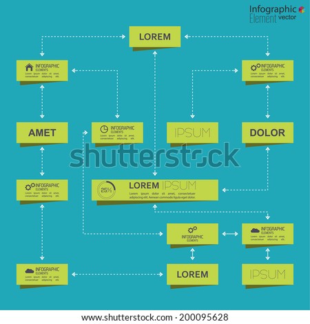 Corporate organization chart template with rectangle elements. flat design