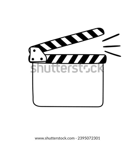 Clapboard vector icon in doodle style. Symbol clapper in simple design. Cartoon object hand drawn isolated on white background.
