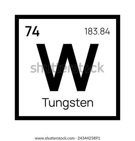 Tungsten chemical element of the periodic table. Vector isolated symbol W