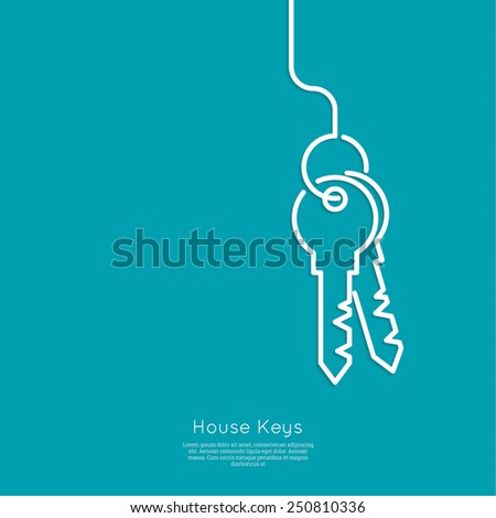 Bunch of keys on blue background. The concept of entry, wealth. minimal. Outline.