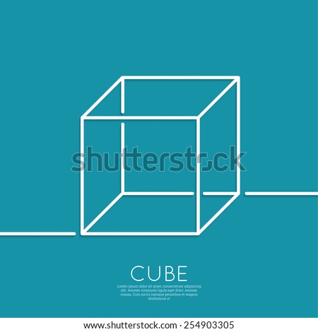 3d cube on a blue background. geometric figure. Outline. minimal.