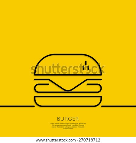 Hamburger icon on a yellow background. Fast Food.