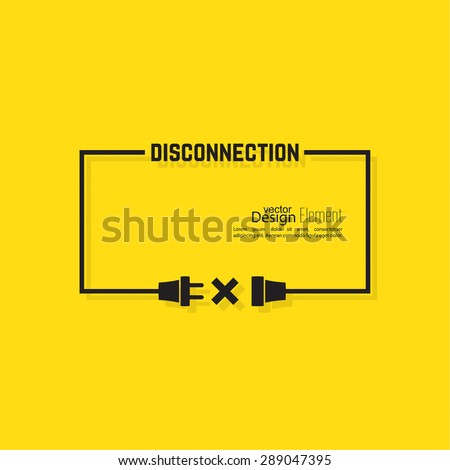 Abstract background with wire plug and socket. Concept connection, connection, disconnection, electricity. Flat design. Yellow, black. Speech Bubble.