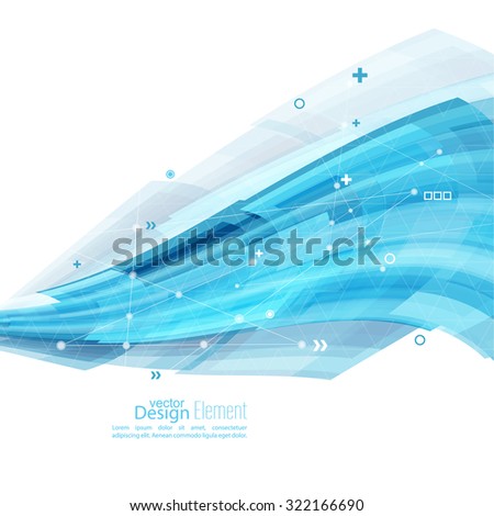 Abstract background with blue stripes, plus and curves. Concept  new technology and dynamic motion. 